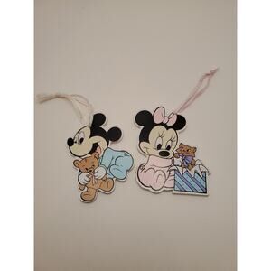 Disney KURT S. ADLER 1984 BABY MICKEY & Minnie MOUSE WOOD ORNAMENT Set